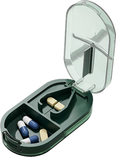 Luxe Pillensnijder & Pillendoosje In 1 I Pil Bewaardoosje I Medicijn Doosje I 2 Compartimenten I Waterdicht I Groen