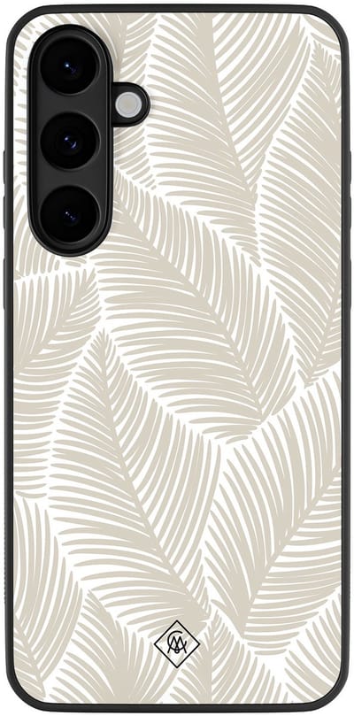Casimoda® hoesje - Geschikt voor Samsung Galaxy S25 FE - Palmy Leaves Beige - Zwart TPU Backcover - Natuur - Bruin/beige
