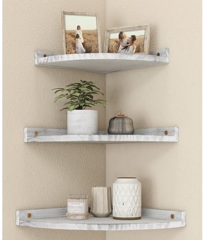 DailySupplies® Wandplank - Houten Plank Wandmontage - Hoekrek Display Decor - Hoekplank - Organizer voor Slaapkamer Keuken Badkamer - Wit