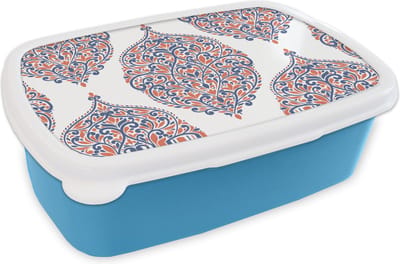 Broodtrommel Blauw - Lunchbox - Brooddoos - Patronen - Blauw - Oranje - 18x12x6 cm - Kinderen - Jongen