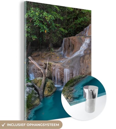 MuchoWow® Glasschilderij 30x40 cm - Schilderij acrylglas - Waterval - Rots - Landschap - Foto op glas - Schilderijen
