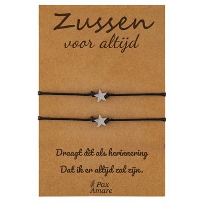 Vriendschapsarmbandjes voor 2 "Zussen voor altijd" - Sterretjes - Sisters Armbandjes met Cadeau Kaartje - Zilverkleurig - Elastisch Verstelbaar - Pax Amare