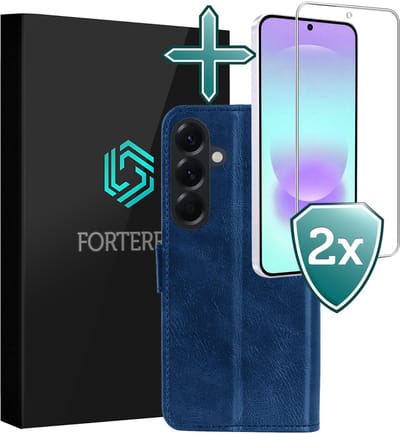 Hoesje Met 2x Screenprotector - Geschikt voor Samsung Galaxy A37 - Luxe Pasjeshouder - Flip Case - Bookcase Portemonee - Kunstleer Book Case - Flipcase Hoes - Book Cover - Walletcase - Portemonneehoes - Donkerblauw