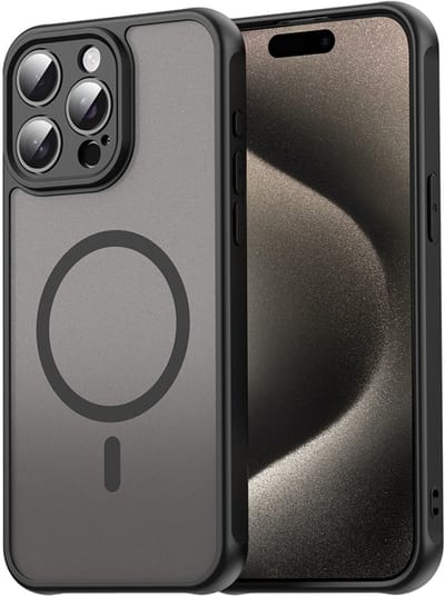 MobyDefend Hoesje - Geschikt voor iPhone 15 Pro Max - Case Geschikt voor MagSafe - Mat Transparant Met Gekleurde Rand - Zwart