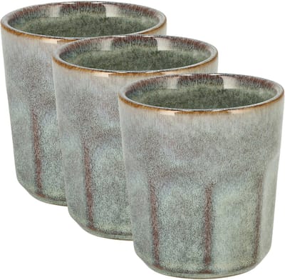 Koffiekopjes Set van 3 – Groen/Grijs Glazuur Bekers 200ml Zonder Oor – Keramische Espresso Kopjes en Cappuccino Bekers – Aardewerk Koffiemokken – Voor Koffie, Thee en Horeca