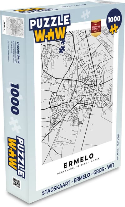 Puzzel Stadskaart - Ermelo - Grijs - Wit - Legpuzzel - Puzzel 1000 stukjes volwassenen - Plattegrond