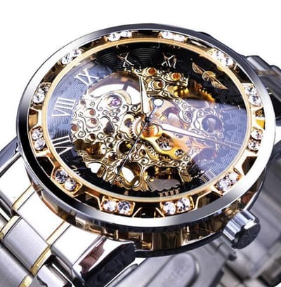WiseGoods WS1287 Luxe Mannen Horloge - Mechanisch Horloge - Skeleton Polshorloge - Luxe Diamant Design - Zilver/Goud