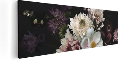 Artaza Canvas Schilderij Stilleven Met Bloemen - 60x20 cm - Muurdecoratie Bloemen - Wanddecoratie Woonkamer - Kamer Accessoires