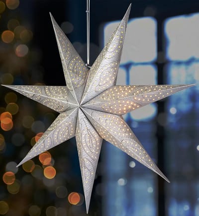 BRUBAKER 60 cm Papieren Kerstster om op te Hangen - Raam Adventster - 3D Papieren Ster met E14 Voet - Hangende Kerstdecoratie Lichtster met 3,5 m Kabel - Zilver