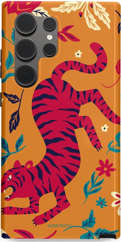 Casetastic Hoesje Geschikt voor Samsung S24 Ultra - Stijlvolle Beschermende Duo-layer Case - Zonnetijger