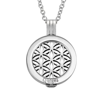 Quiges - Munthouder met Ketting en Munt 25mm Levensbloem - RVS Zilverkleurig - EPRHZ760