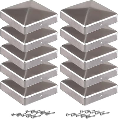Dailygoods- Paalkappen 10 Stuks - Verzinkte Stalen Kappen - Piramidevorm - Geschikt voor 15x15 cm Houten Palen - Inclusief RVS Bevestigingsschroeven - Roestvast en Duurzaam - Paalafdekking