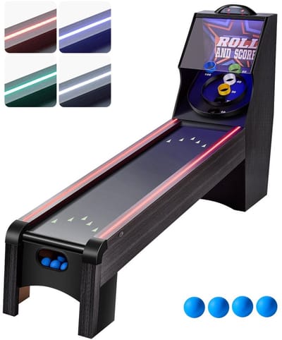 Skeebal / Roll and Score - Klassieke Arcade Speltafel - Lengte 274 cm - Elektronisch LED-scorebord - Automatische Ballenretour - Inclusief 4 Ballen - Voor Thuisfeesten