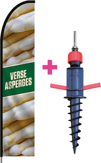 Beachflag - Verse Asperges - Vlag + Grondboor + Rotator + Hengelsysteem + Draagtas - Actievlag.nl