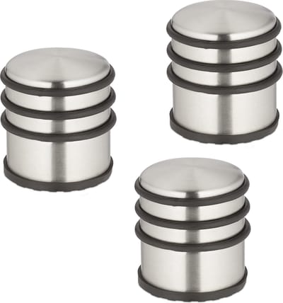 deurstopper rvs - set van 3 - antislip - 7,5 x 7 cm - zilver-zwart