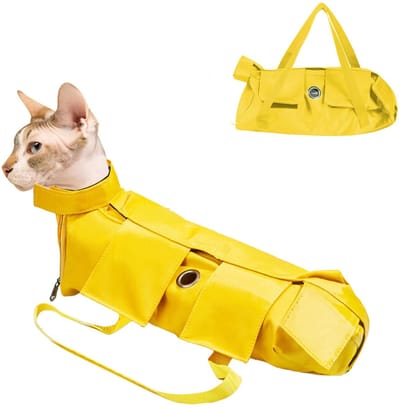 Anti-Kras Verzorgingszak - Regelbaar - Geen Krassen - Bijtende Zak voor Huisdieren - Injectie Onderzoek-Geel-M-42*25cm (huisdier van 2,7-5,4 kg)