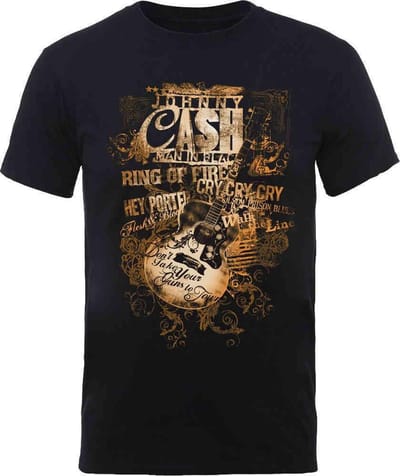 Johnny Cash - Guitar Song Titles Heren T-shirt - M - Zwart
