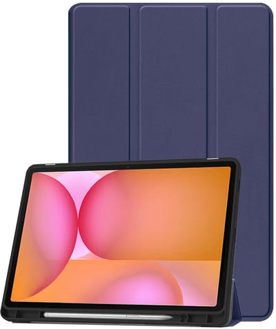 Hoesje - Geschikt voor Samsung Galaxy Tab S10 FE - Dun & Stevig - Trifold Bookcase - Hard Cover Case - Met Uitsparing Geschikt voor S Pen - Hardcover Book - Tablet Hoes - Donkerblauw