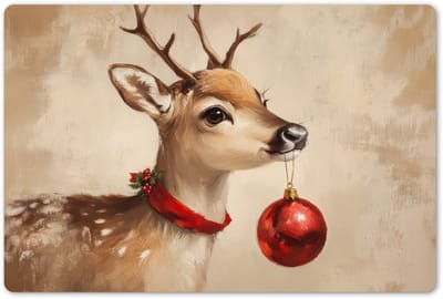 Placemats 45x30 cm - Placemat kunststof - 1 stuk - Kerst - Hert - Gewei - Kerstbal - Rendier - Borden onderleggers - Decoratie voor op tafel - Keuken tafeldecoratie accessoires - Vinyl onderlegger - Tafelversiering