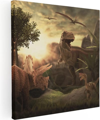 Artaza Canvas Schilderij Dinosaurus - 30x30 cm - Klein - Wanddecoratie Jungle - Muurdecoratie Dieren - Kamer Accessoires