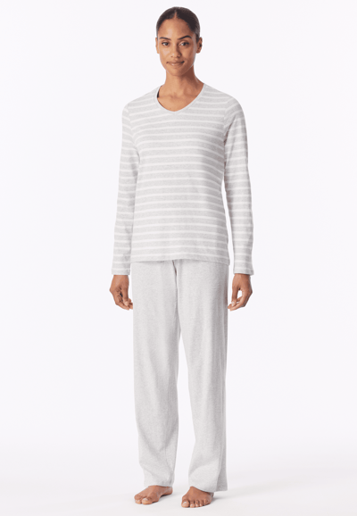 Schiesser Pyjama lang Casual Essentials - Dames Pyjamaset zilvergrijs