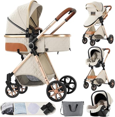 3-in-1 Kinderwagen Set - Omkeerbaar en Inklapbaar Reiswiegje
