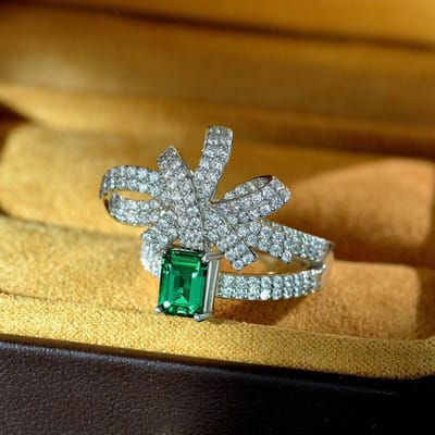 Smaragdgeslepen ring voor dames Toermalijn ingelegde sieraden Hoog koolstofgehalte diamant Wijsvinger Micro gezet Gesimuleerde diamant No. 10 brown