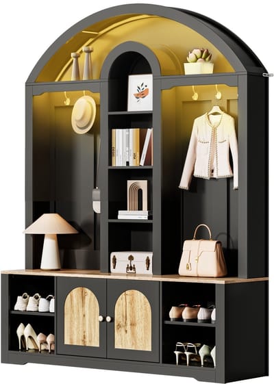 Halkasten - 120x45x50 cm - Multifunctionele Garderobekast Met Schuhregal, Planken En Haken - MDF - Natuurlijk