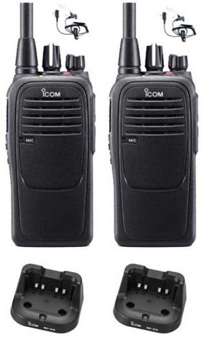 Set van 2 Icom IC-F29SR2 UHF PMR446 IP67 Waterdicht met beveiliging oortje