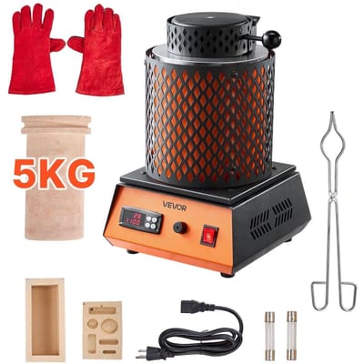 Four de fusion électrique, Kit de four de fusion électrique 1500W, Machine de fusion de métaux 2102/1150 avec creuset en céramique de 5 kg, Kit de fusion de l'or pour