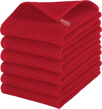 Keukenhanddoeken Wafelweefsel - Vaatdoeken Set - Keuken Schoonmaken - 100% Turks Katoen - 6 stuks 16x25 inch - Bordeaux