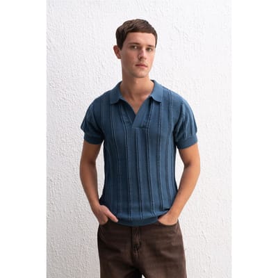 Heren Katoenen Textuur Polo T-Shirt