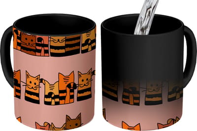 Magische Mok - Foto op Warmte Mokken - Koffiemok - Katten - Patronen - Dieren - Kinderen - Magic Mok - Beker - 350 ML - Theemok