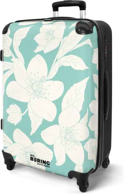 NoBoringSuitcases.com® - Koffer reizen groot - Blauw met witte bloemen - Rolkoffer lichtgewicht - Reiskoffer met 4 wielen - Travel luggage suitcase - Grote valies XL - 20 kg bagage - Trolley middelgroot met TSA slot