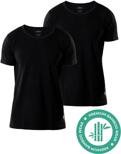 SQQUADD® Bamboe T-Shirt Heren - Regular fit - Ronde hals - Maat S - 2-pack - Zijdezacht en Ademend - Anti Zweet T-Shirt - Ondershirt Heren - Zwart