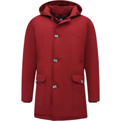 Lange Jas Heren - Winterjas Heren Parka - Gewatteerde Jassen Heren - 7101 - Rode Jas
