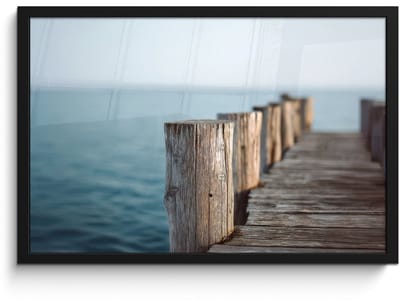 Poster in lijst - Fotolijst 60x40 cm - Posters - Houten steiger - Helderblauwe lucht - Posterlijst zwart - Decoratie - Wanddecoratie woonkamer - Muurdecoratie slaapkamer