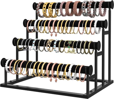 Elegante 4-laagse sieradenstandaard met afneembare fluwelen armbandhouder voor georganiseerd opbergen