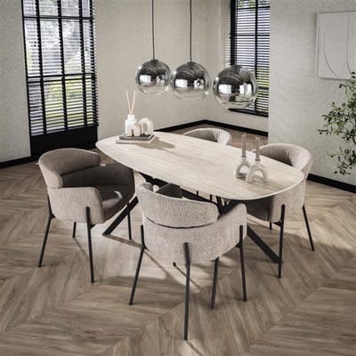 Eettafel Ovaal Wit Keramiek 180x90 - 180x90 cm - Wit - Novihome