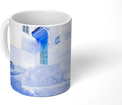 Mok - Koffiemok - Straat - Blauw - Deuren - Architectuur - Mokken - 350 ML - Beker - Koffiemokken - Theemok