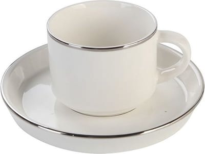 Bricard Lunel - Poseleinen Espressokopjes + Onderzetters - 12-Delig - 6-Persoons - 90 ml - Zilver