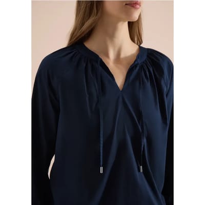 Blouse met 3/4 mouwen en gespleten hals in effen kleur