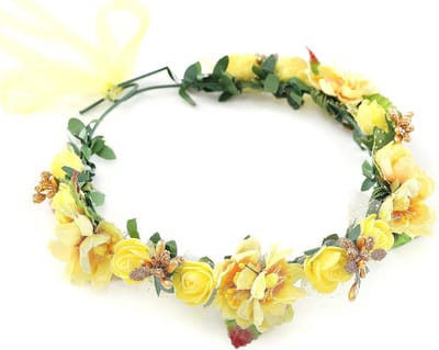 Bloemenkroon Hoofdband - Bloemenkrans - Feestelijk Accessoire - Verstelbaar Lint - One Size - Geel
