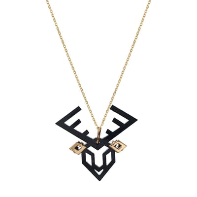 HÔBE | Ciervo Hanger | 14 Karaat Goud Verguld Messing| Zwart Celluloseacetaat | Lengte: 4cm | Breedte: 4.5 cm | 100% Nikkelvrij | Handgemaakt | Zonder Ketting