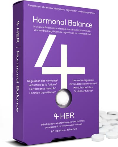 4HER Hormonal Balance - 60 Veganistische Tabletten - met Damiana, Ginseng, Saffraan & Vitamine B6 - Hormoonbalans voor Vrouwen, Verminderde Vermoeidheid en Mentale Prestatie