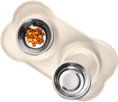 JAXY Voerbak Kat - Voerbak Hond - Voerbakken - Drinkbak - Voerbakjes Kat - Kattenvoerbakjes - RVS - Voedselveilig Siliconen - Ivoor - Maat XL
