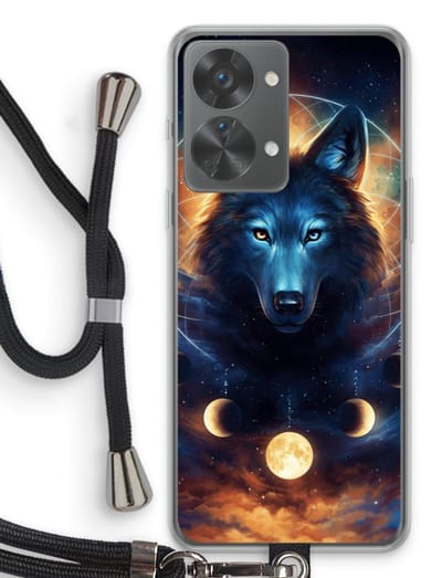 Case Company® - Hoesje met koord geschikt voor OnePlus Nord 2T hoesje met Koord - Wolf Dreamcatcher - Telefoonhoesje met Zwart Koord - Bescherming aan alle Kanten en Over de Schermrand