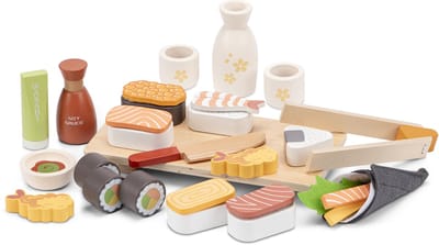 Woet® Houten Sushi Speelset - 30-delig Japans Rollenspel Speelgoed - Inclusief Stokjes, Sojasaus en Serveerplank - Speelgoedeten - Educatief Keukenspeelgoed - Vanaf 3 Jaar