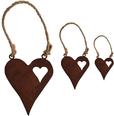 UNUS® Hanger harten set van 3 roest metaal decoratie voor binnen en buiten