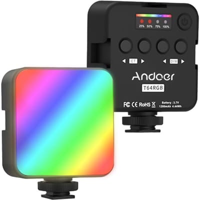ANDOER T64RGB Pocket Led-licht Mini-videolamp RGB-fotografielicht 2500K-9000K +/-200K kleur zwart